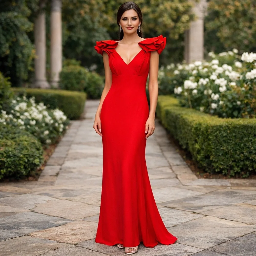 Red Ruffle Prom Gala Wedding Guest Maxi M - Picture 9 of 9